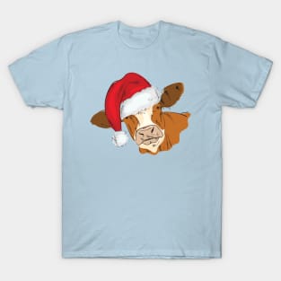 Cow Christmas Santa Hat T-Shirt